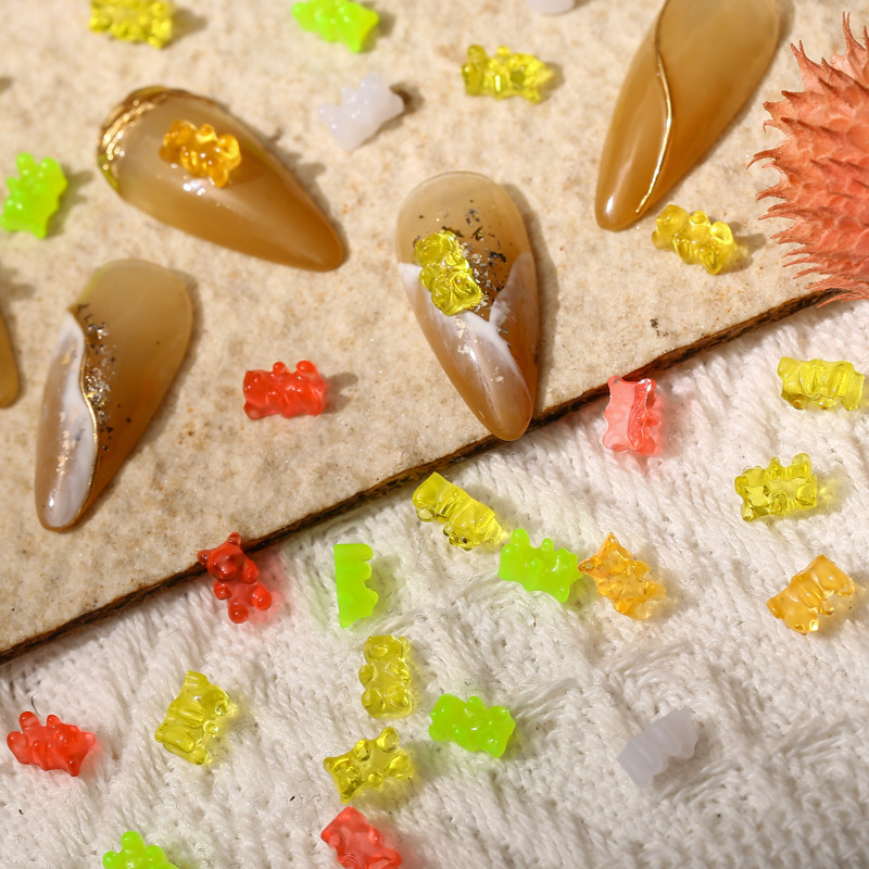 Japanese-Style Fruit Juice Bear Nail Art Decorations Resin Candy Winnie the Pooh Jelly Color Mini Small Bear Flat-Bottom Nail Rhinestones