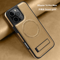 iPhone17Airレザー携帯電話ケース、磁気式インビジブルスタンド、Apple16ProMax保護ケース、耐衝撃