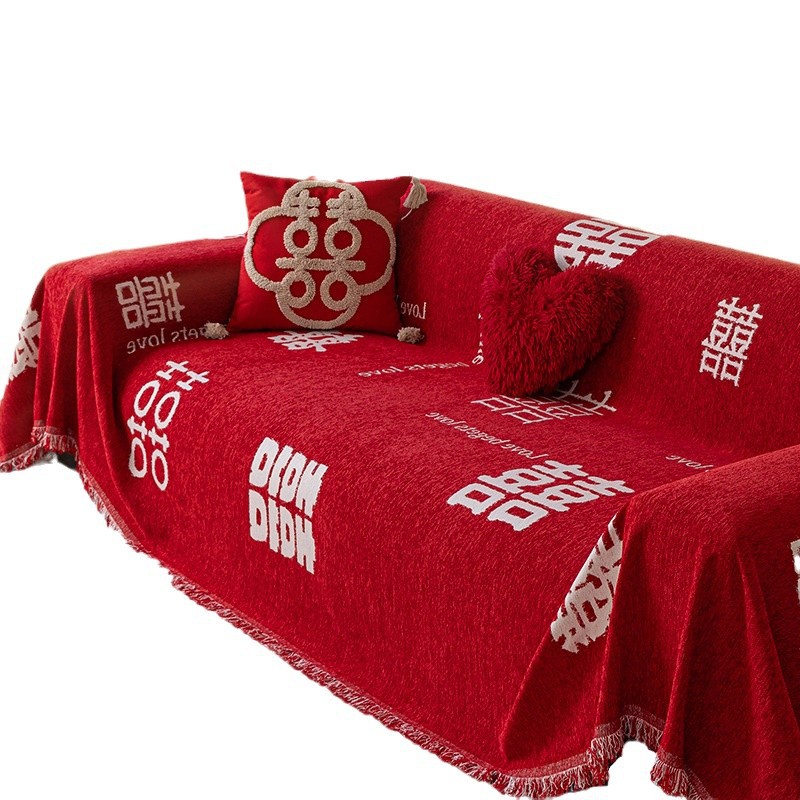 Sofá de boda rojo festivo cuatro estaciones generales 2024 nueva cubierta completa toalla de cubierta de boda