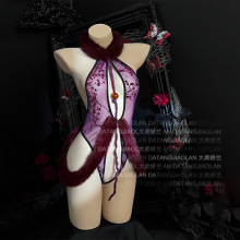 【原创·爱丽丝秘境】美杜莎连体真兔毛透视开档情趣内衣制服诱惑