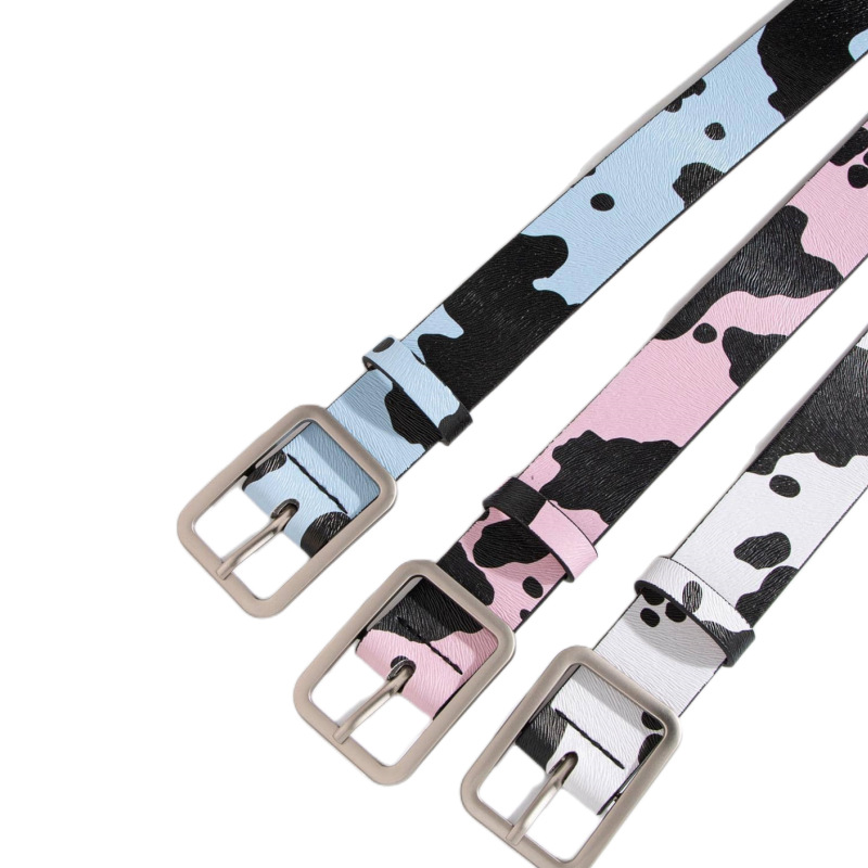 Spot New Day Buckle Black And White Cow Pattern Horsehair Women's Fake Hair Fashion PU Belt_voghion.com
