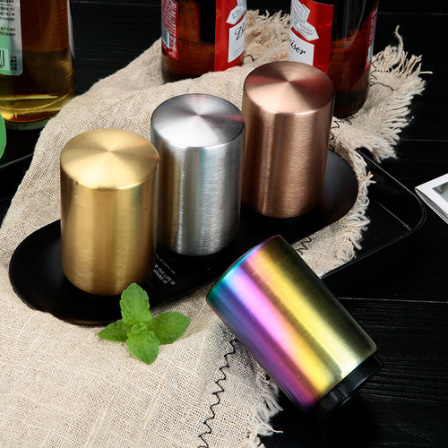 430 stainless steel beer bottle opener, creative push-type round automatic cap opener, magnetic suction type, logo printable