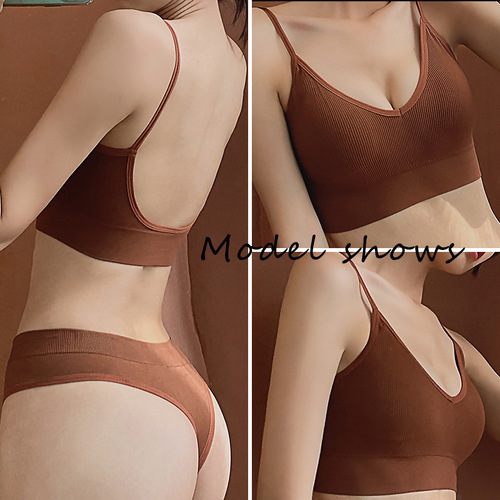Women's bra without steel ring push-up sexy beautiful back bottoming underwear set thin triangle cup sports vest bra