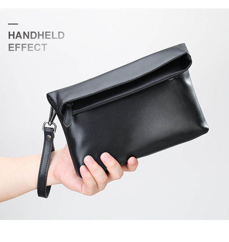 Túi đeo chéo nam da bò thật Malute mềm mại, kiêm túi clutch cầm tay, chống thấm nước — Màu đen chi tiết 17