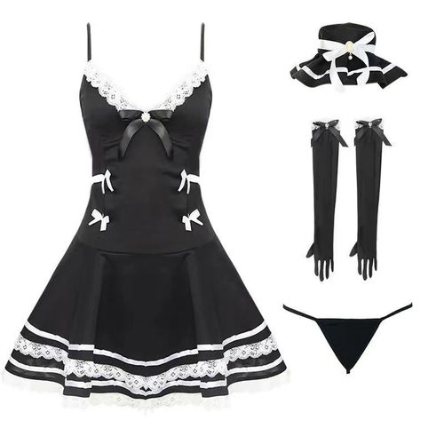Lolita Maid Costume, Sleepwear Passionate Temptation, No Undress Cute Sexy Tease Camisole Dress Set