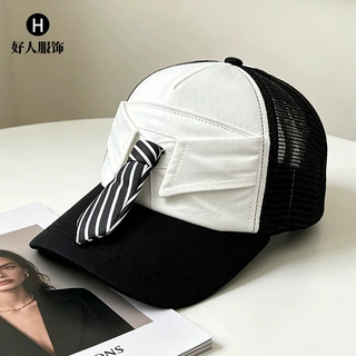韩式新款时尚百搭棒球帽男女夏季薄款领结防晒高级感遮阳鸭舌帽子