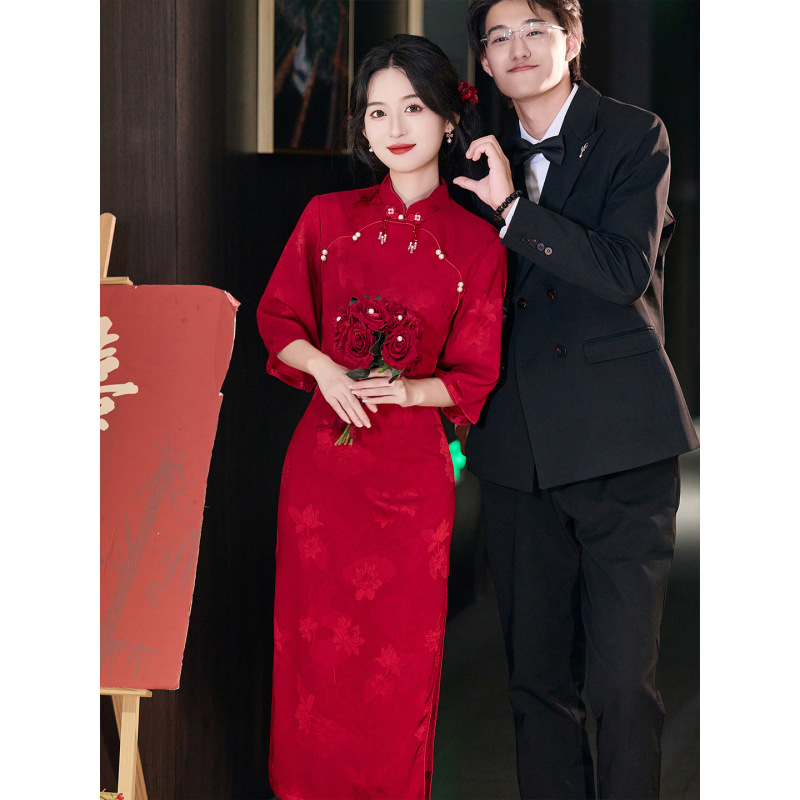 绝美新中式旗袍2025年新款红色复古年轻款新娘结婚敬酒服连衣裙女|undefined