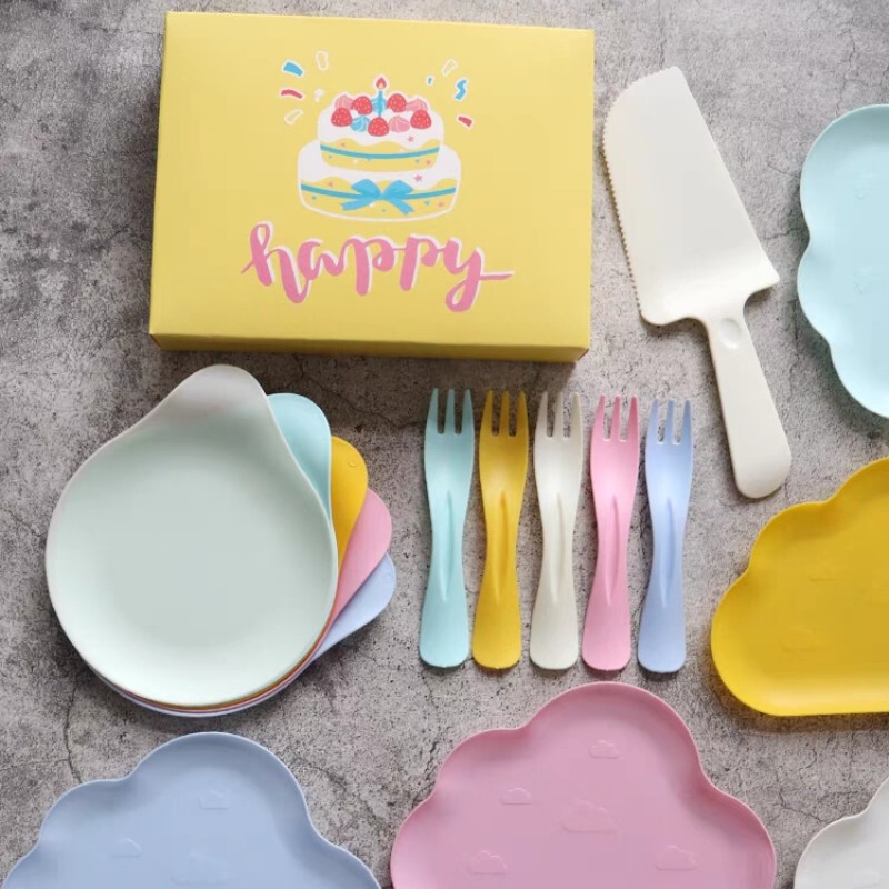 Birthday Cake Plate Party Party Paper Plate Plastic Plate Disposable Knife and Fork Plate Baking Drops