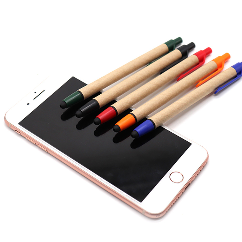 Protección del medio ambiente pluma de tubo de papel Kraft degradable papel completo pluma tire tapa bolígrafo pantalla electrónica escritura publicidad pluma al por mayor