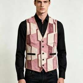外贸2026秋冬男跨境wish潮韩版西装立领麂皮绒外套马甲背心
