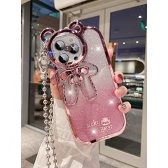 閃粉熊鏡頭蓋適用iphone14promax手機殼蘋果13支架12pro斜跨繩15P