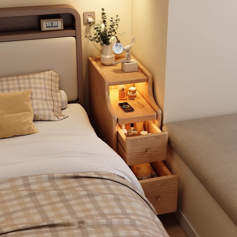 Mesa de cabecera muy estrecha, mini pequeño espacio de espacio, dormitorio pequeño gabinete de almacenamiento, simple al lado de la cama, mesa de cabecera ultra estrecha