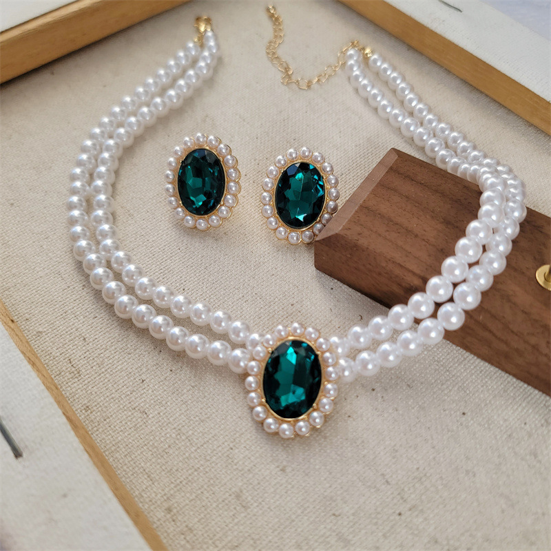 16g Weight Artificial Gemstones Inlay Material Earrings, Necklace Classification Wholesale Jewelry Elegant Solid Color Alloy Artificial Gemstones Plating Inlay Earrings Necklace