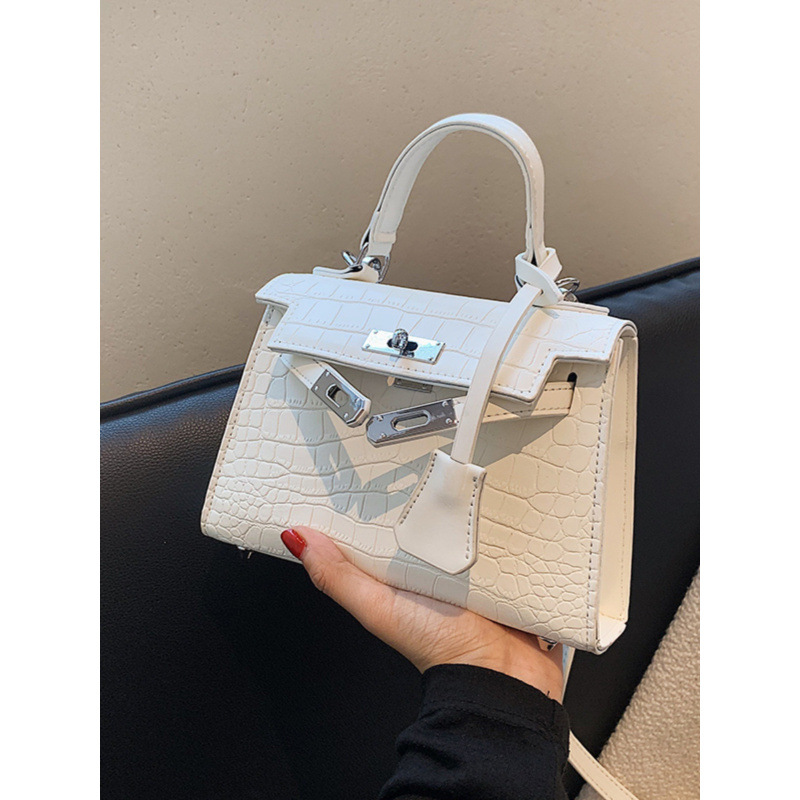 白色手提小包包女百搭2024新款秋冬时尚质感斜挎小包鳄鱼包邮批发