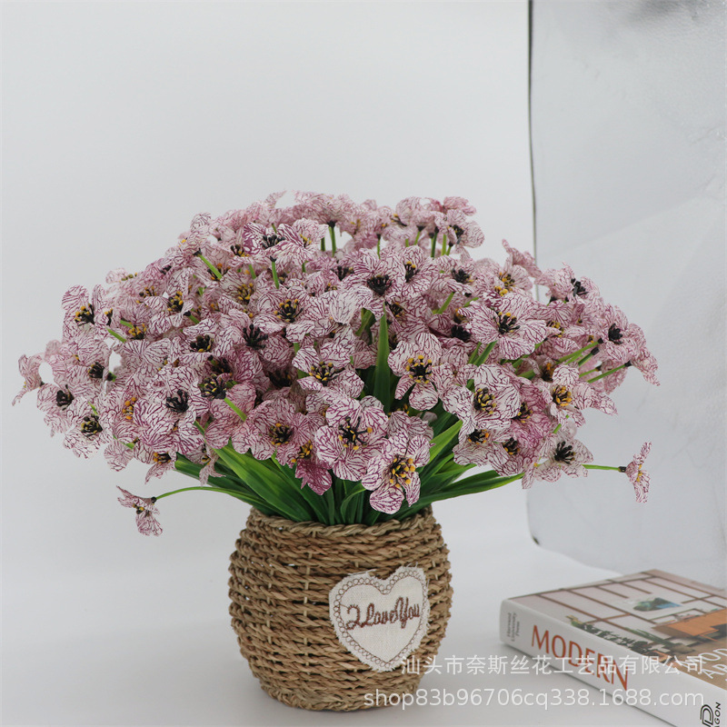 Cross-border exclusive 5-head spring grass flower water grass violet cloth flower Morning Glory silk flower artificial flower outdoor decorative fake flower