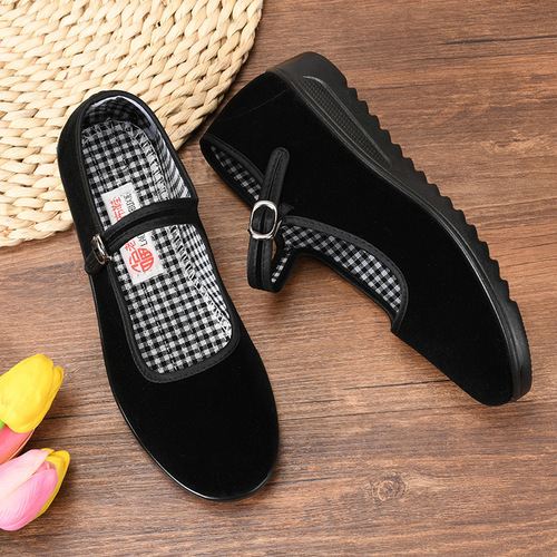 Old Beijing cloth shoes women's work shoes wear-resistant hotel etiquette shoes black flat cloth shoes square dance mom shoes