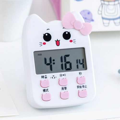 Cute cartoon clock calendar timer cycle countdown kitchen timer mute with bow luminous