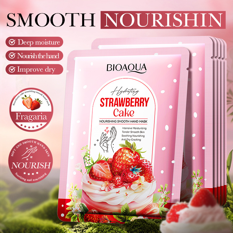 BIOAOUA Strawberry Cake Maschera mani nutriente e liscia 40 ml/paio Maschera mani autunno e inverno_voghion.com