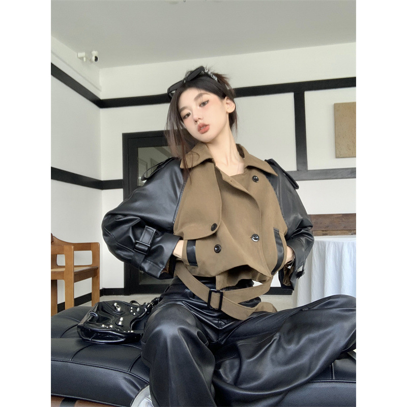 실제 촬영, 실제 가격, 새로운 스타일, 독특한 디자인, 대비색 스티칭, 짧은 윈드브레이커 재킷, 아우터웨어