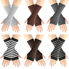 Cross-border knitting fingerless gloves cosplay anime striped fingerless wrist sleeves for children, thin fingerless arm sleeves