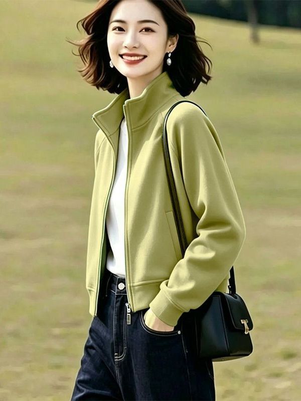 Pure cotton stand-up collar cardigan sweatshirt jacket for women, spring and autumn 2026 new autumn style, short baseball jacket for mothers