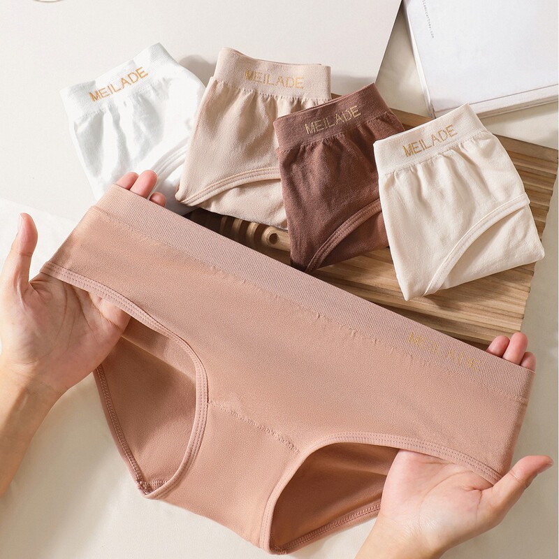 Shein Cross-Border Women's Seamless Underwear, Comfortable Letter-Print Mid-Waist High-Elastic Simple Seamless Pure Cotton Crotch Underwear