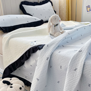 New Cream Style Bow Bed Cover Single-piece Four Seasons Universal Quilted Bed Sheet Three-piece Set Single Tatami Kang Cover