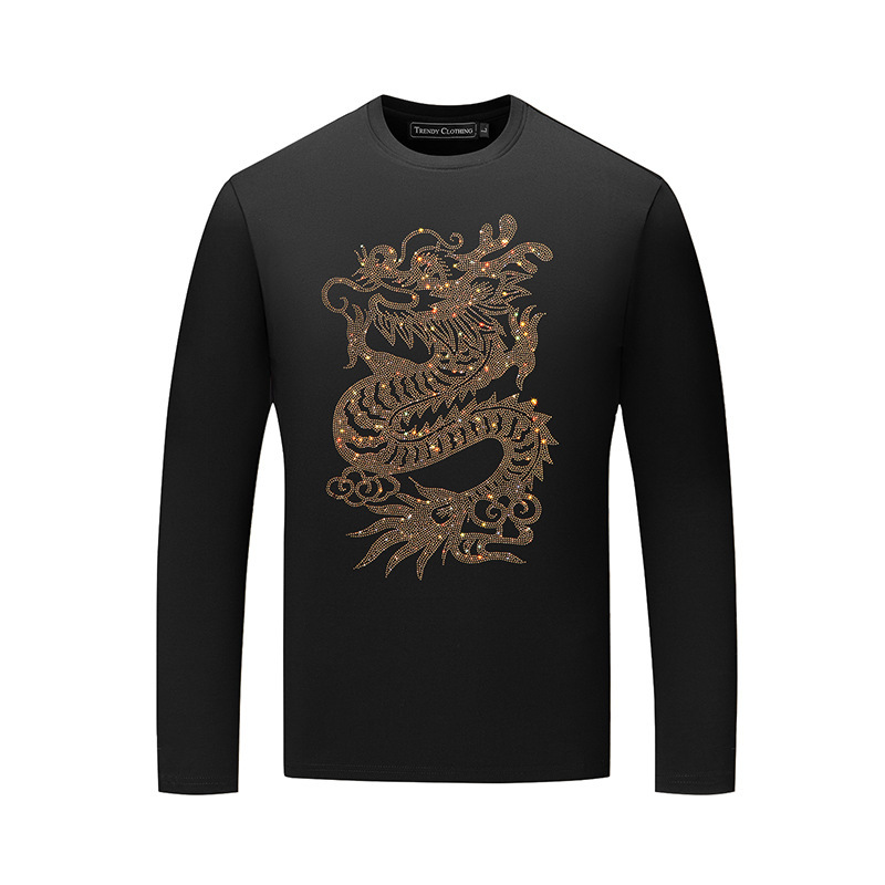 Men's brand long-sleeved T-shirt flying dragon hot drilling heavy middle-aged men's autumn clothes trendy men's plus size
