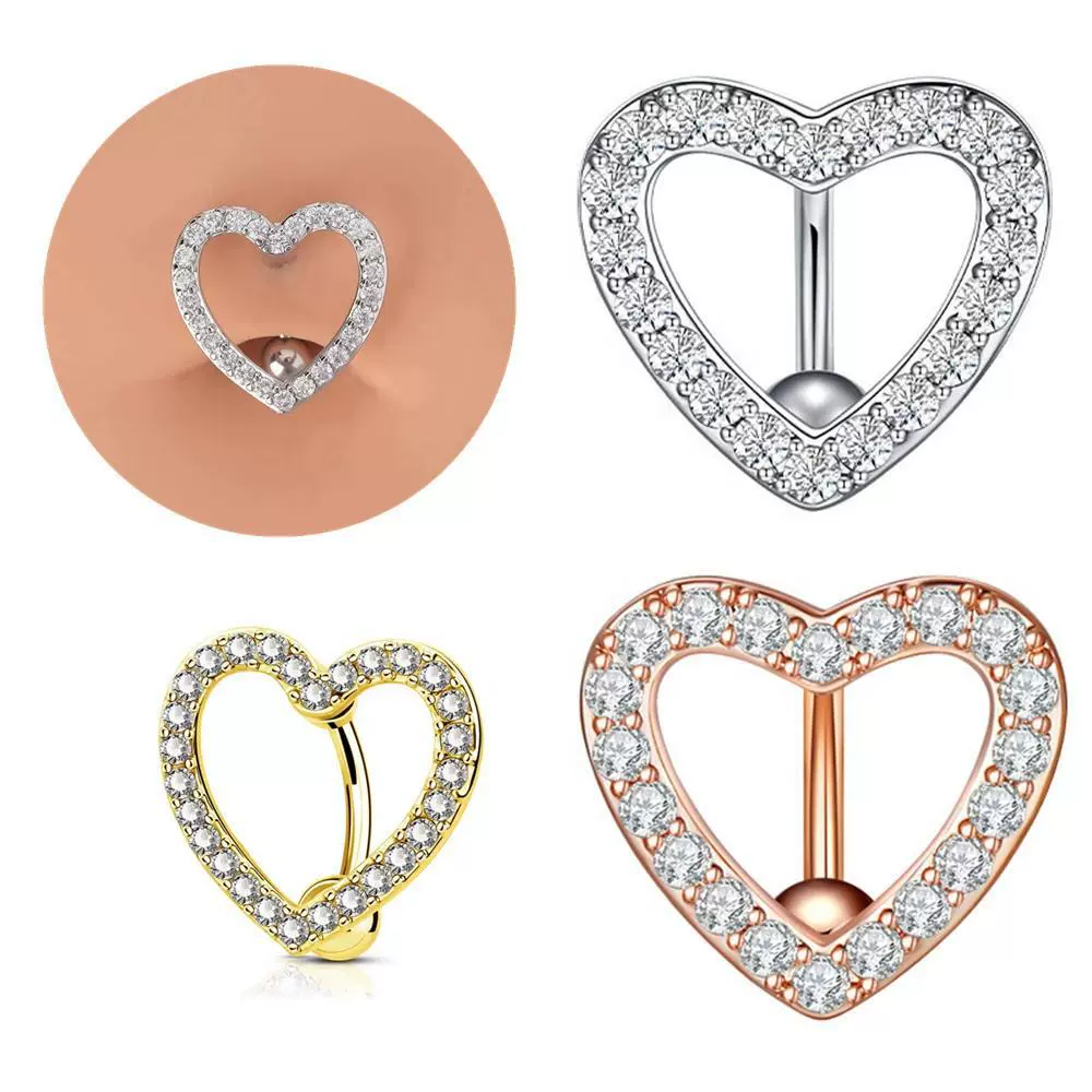 跨境欧美风镶锆石心形肚脐环穿孔脐扣时尚辣妹款穿刺饰品