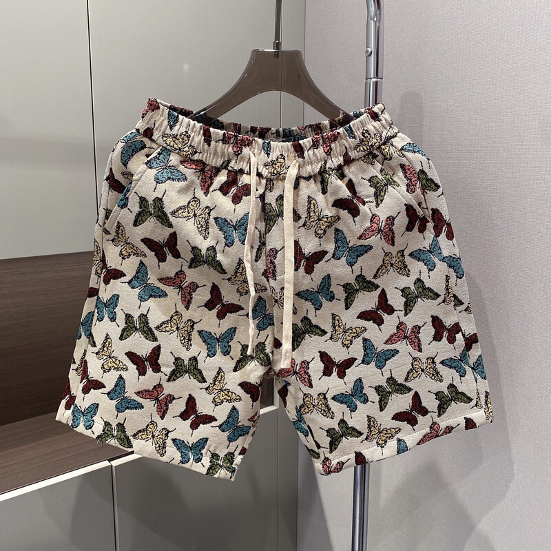 Summer New Shorts Trendy Brand Color Butterfly Embroidered Beach Pants Unisex Pants Casual Sports Pants