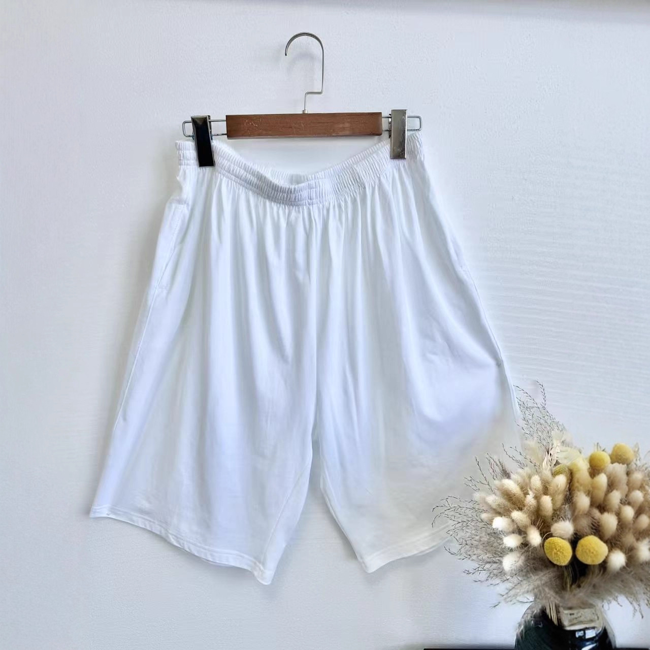 Summer Cotton Men's Thin Loose Large Size Casual Shorts Yunnan Dali Tie-Dye White Embryo Pure White Shorts