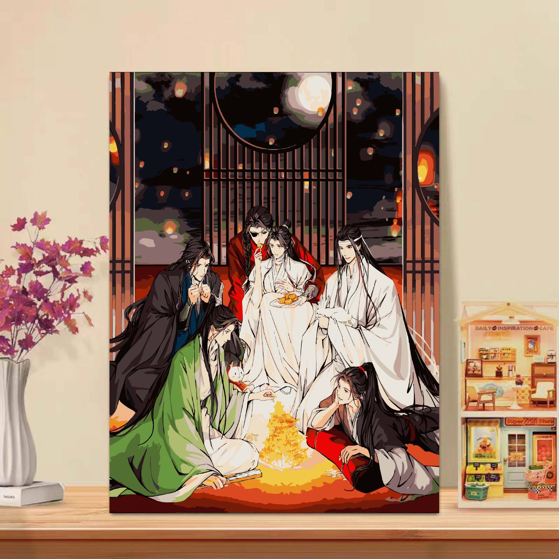 Pintura al óleo digital de alto nivel del gobierno celestial bendijo a Junwu diy aburrido dibujo a mano acrílico pintado a mano pintura colgante de descompresión