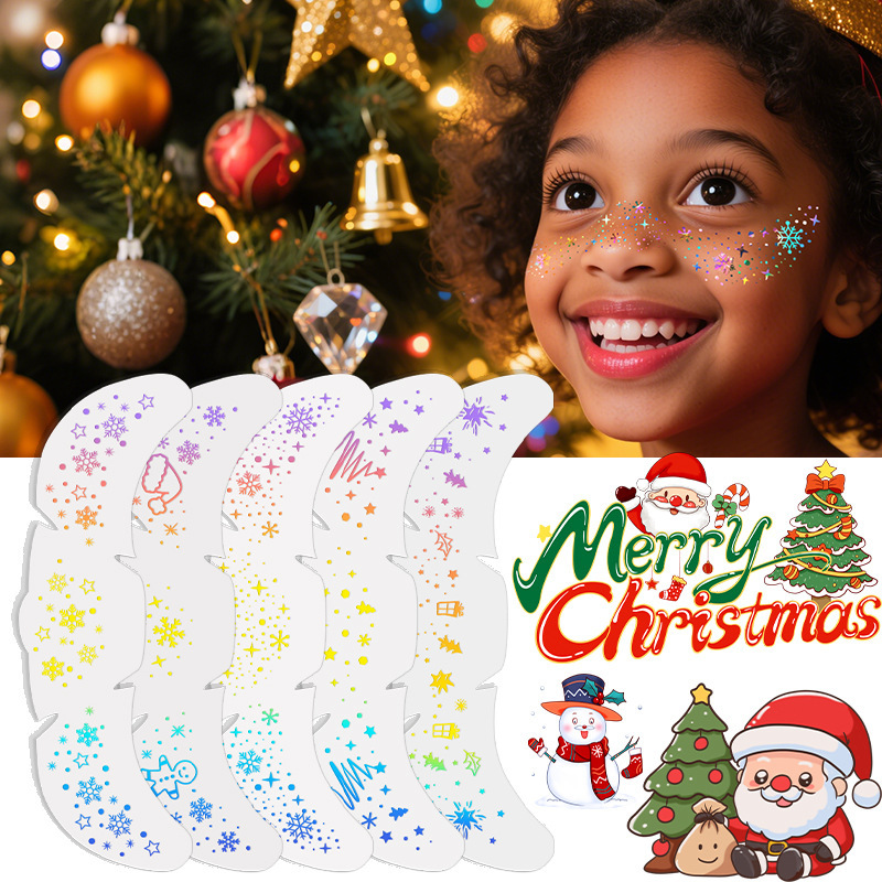 Cross-Border Popular Laser Christmas Freckle Tattoo Stickers European and American Makeup Face Stickers Waterproof and Sweat-Proof Christmas Tattoo Stickers