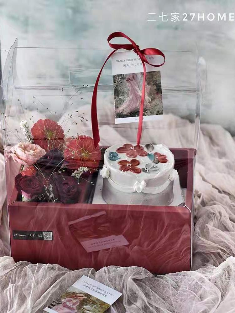 Caja de regalo de pastel de flores para el día de San Valentín Caja de regalo de mano Caja de regalo de flores portátiles transparentes Caja de regalo de flores de mano