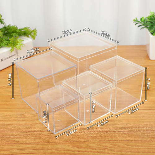 Multi-size square box acrylic square plastic box candy box transparent sky and earth cover manicure packaging box wholesale