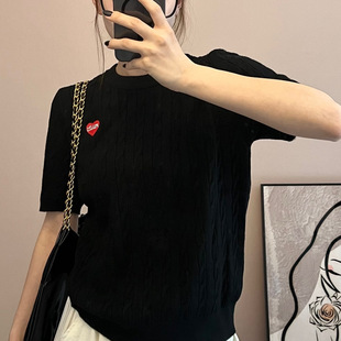 Love short-sleeved sweater women's 2025 spring love old money wind twist all-match sweater base shirt