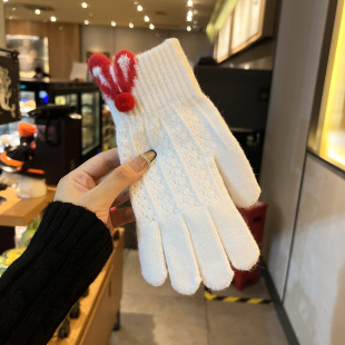 Gloves Women's Warm Korean Style Autumn and Winter New Knitted Wool Anti-cold Five Finger Leakage Finger Playing Mobile Phone Driving and Riding Office