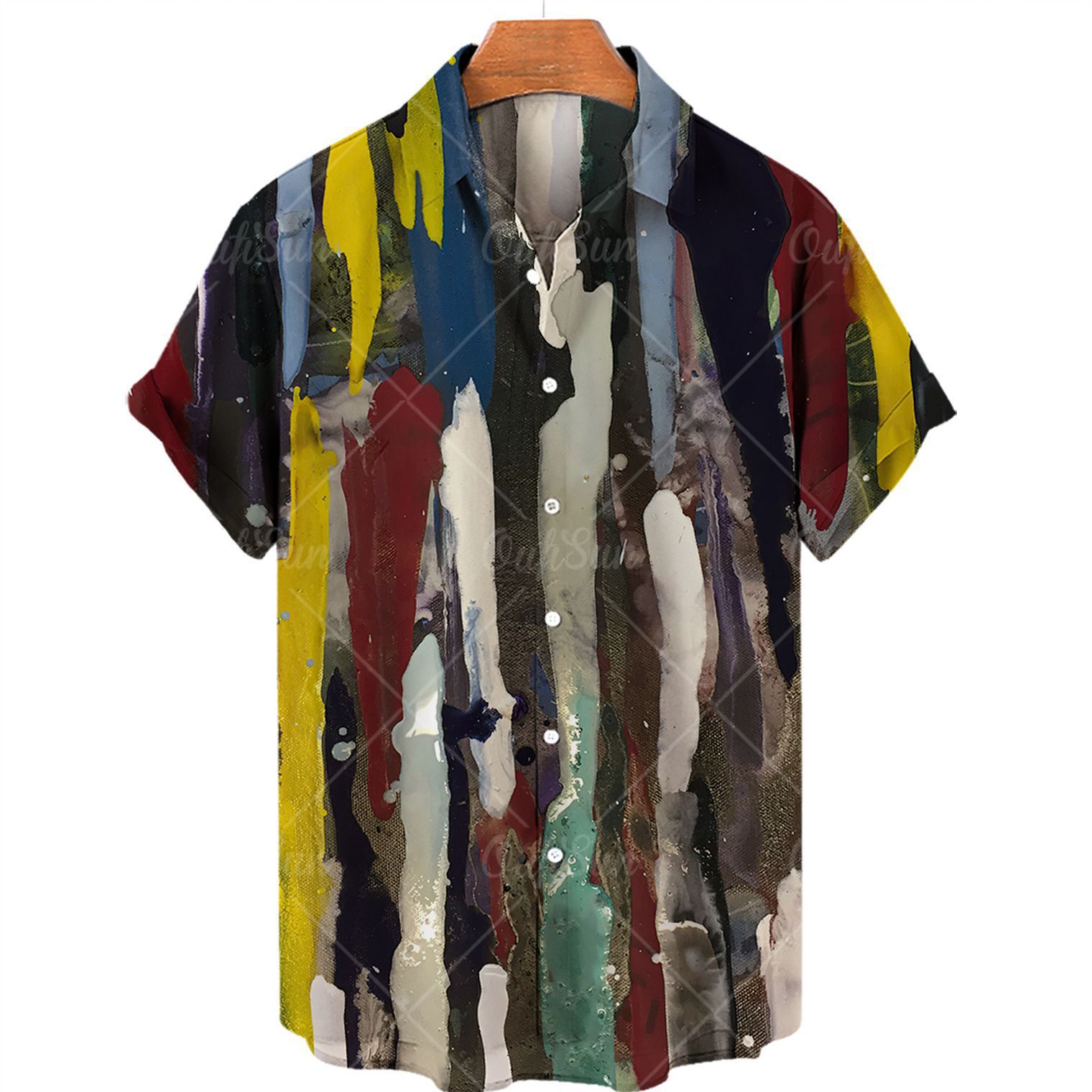 Comercio exterior transfronterizo de los hombres primavera europea y americana nueva solapa impresa en 3D manga corta a rayas retro camisa casual hombres al por mayor