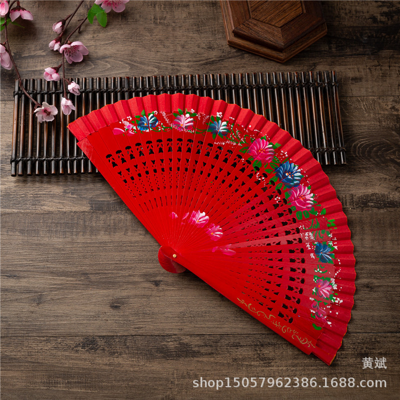 9寸外贸易开合镂空印花西班牙木头舞蹈扇子走秀跳舞女扇木质折扇