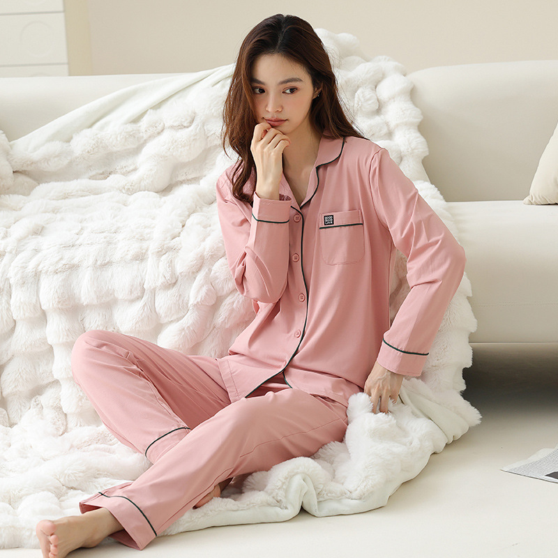 가을과 겨울 라이크라 코튼 파자마 여성용 순수면 긴팔 중년 어머니 가을 가정 옷 면화 잠옷 착용