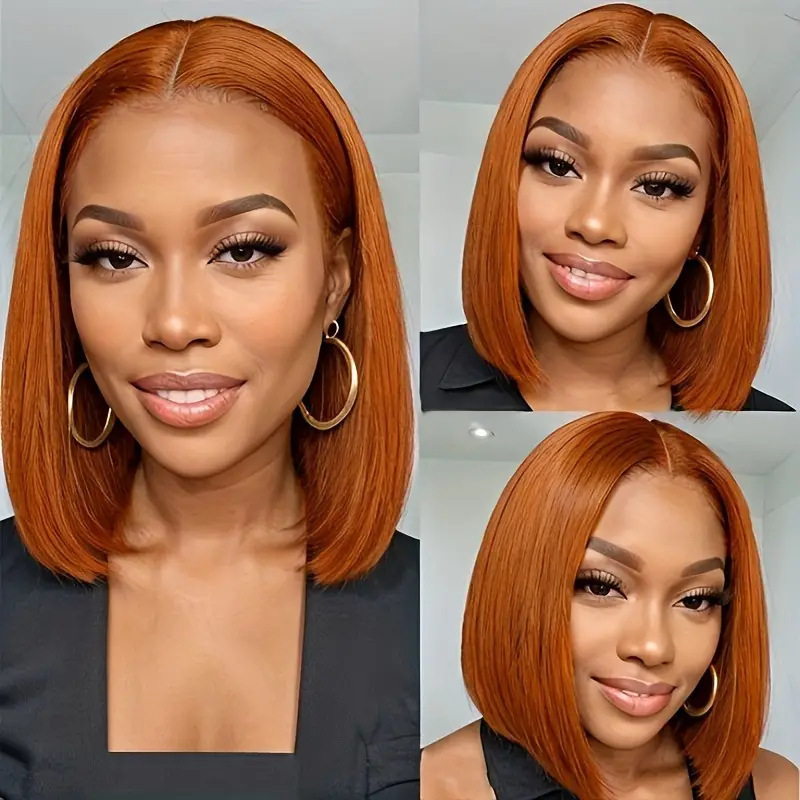 Front Bob Wig Lace Front Wig European and American Women's Middle Part Bob Short Straight Hair Fluffy Natural Full Wig