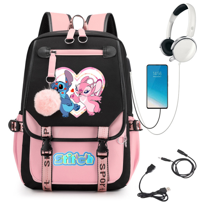Stitch Stitch linda escuela de escuela secundaria impresa mochila escolar con interfaz USB 0516 envío transfronterizo