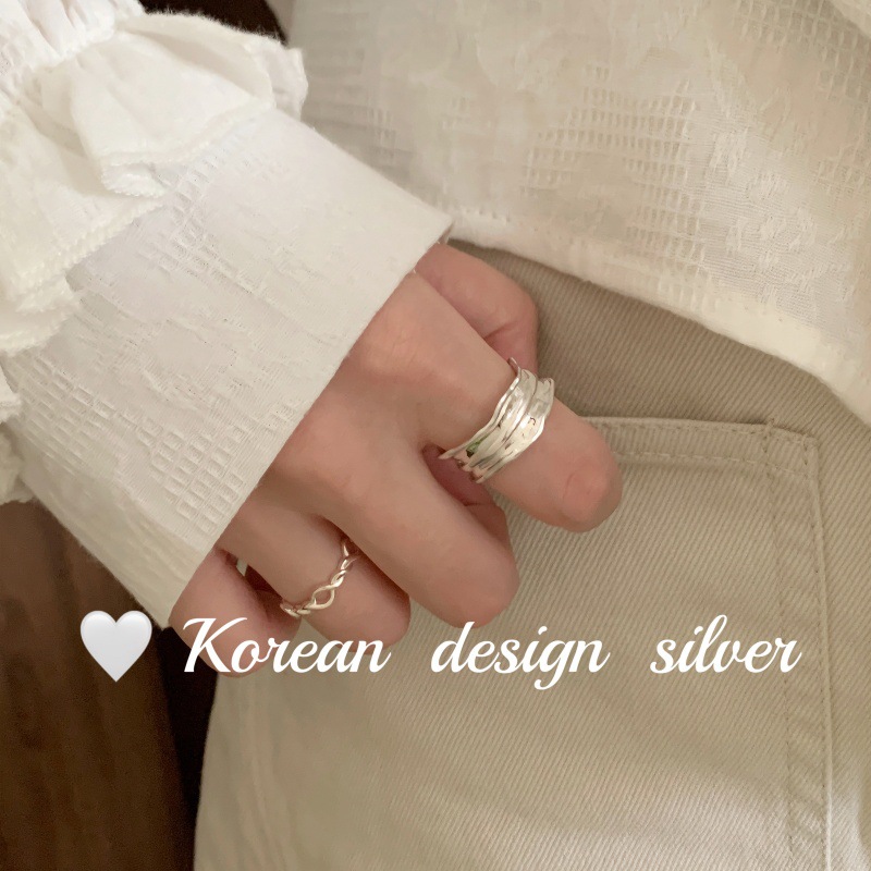 2025年新款韩国东大门S925纯银简约凹面肌理感不规则戒指高级女款