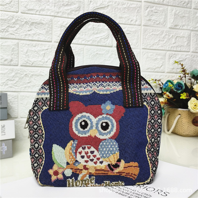 2024 nuevo color de doble cara de dibujos animados de punto bolsa de lona textura de comercio exterior mamá bolsa de compras monedero móvil