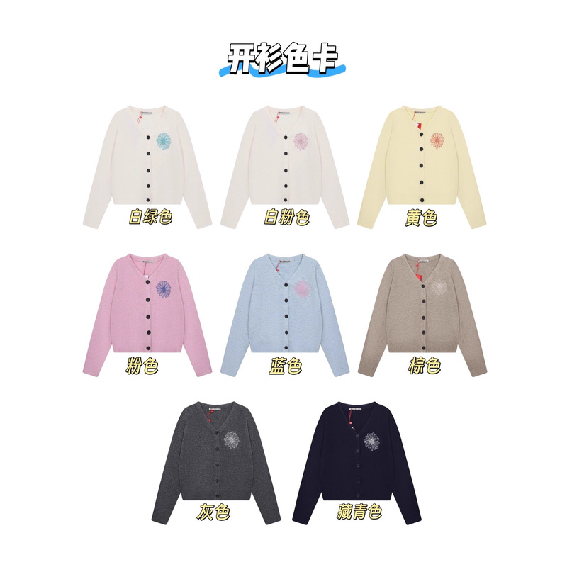 Top Version Korean Trendy Brand Mardi Daisy Embroidered Knitted Cardigan Park Min Young's Same Style V Neck Sweater Jacket for Women