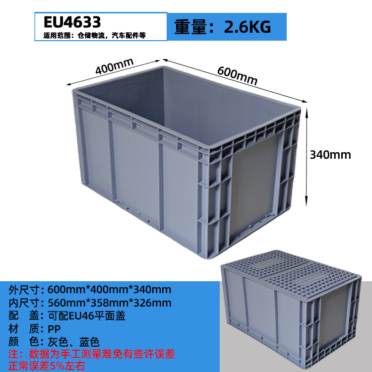 Caja logística plegable de plástico rectangular gris / azul con cubierta de la UE Caja de transporte de almacenamiento de transferencia de plástico
