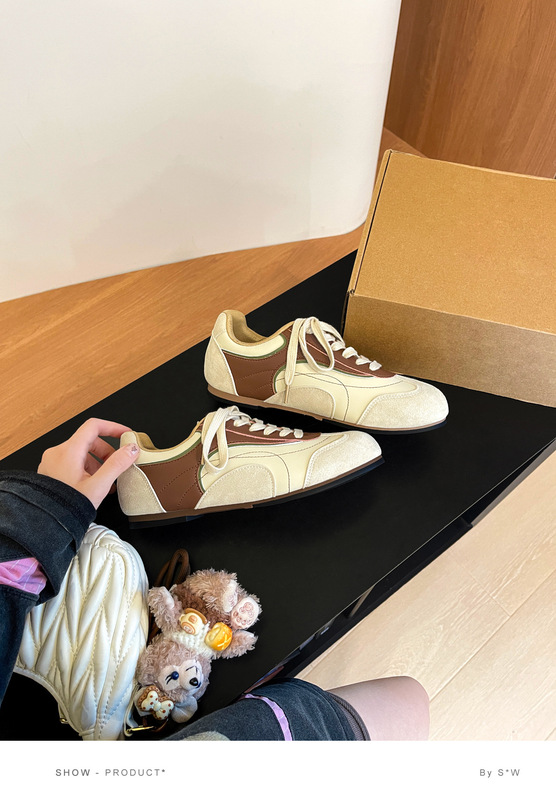 明星同款撞色平底德训鞋女2025秋冬新款芭蕾厚底阿甘鞋运动鞋板鞋|undefined