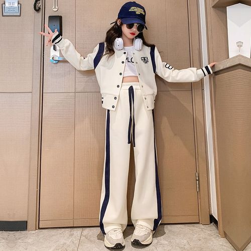 Girls' Korean style suit  spring and autumn new style medium and large children's fashionable girl Internet celebrity wide-leg pants two-piece set trendy