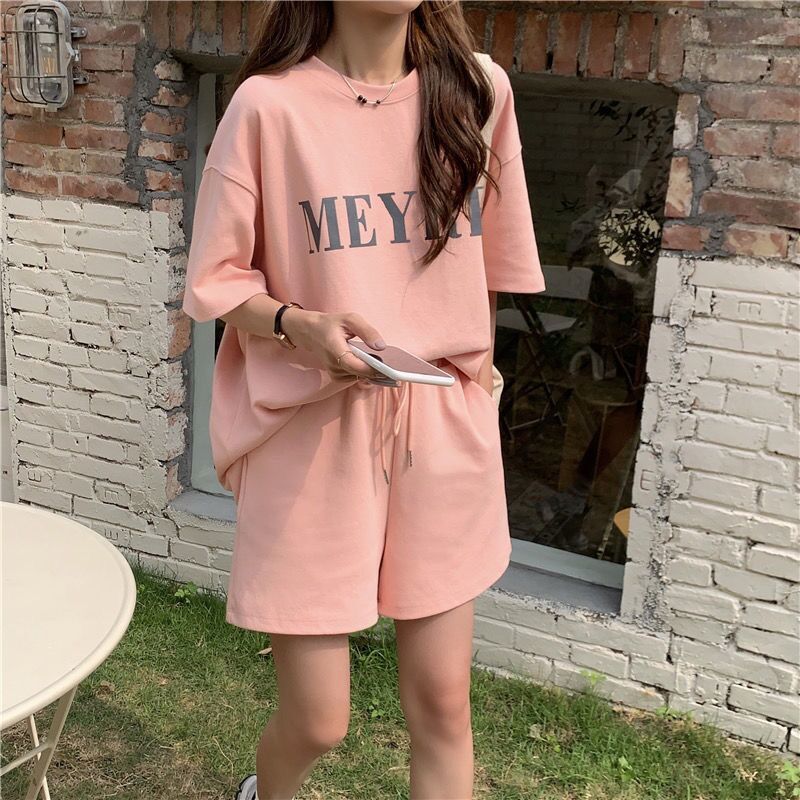 Letter Print Women's 2026 Summer Korean New Style Internet Celebrity Short-sleeve Shorts Loose Plus Size Sports_ecoleips.com