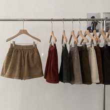 欧玛莱 灯芯绒阔腿裤女秋季松紧高腰宽松外穿显瘦休闲短裤潮 4767